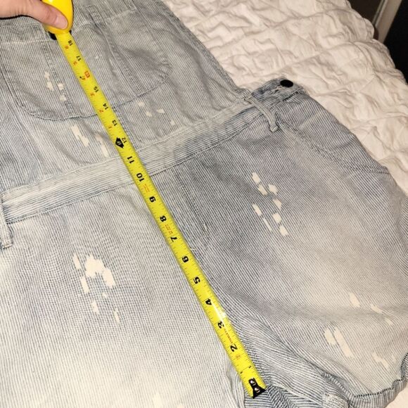 Old Navy Blue Striped Distressed Shortalls Large - Picture 9 of 14